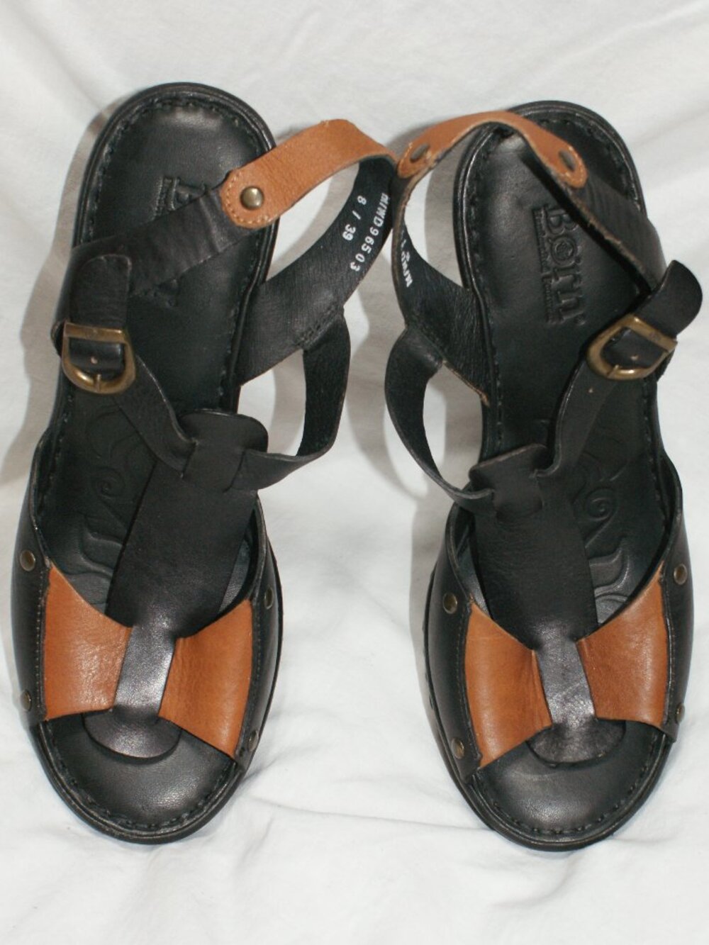 Born Leather Wedge 2-Tone Platform Sandals - Black & Tan - Size 8 - BRAND NEW - Picture 4 of 16